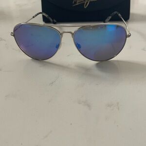 Maui Jim Silver and Blue Aviator Sunglasses